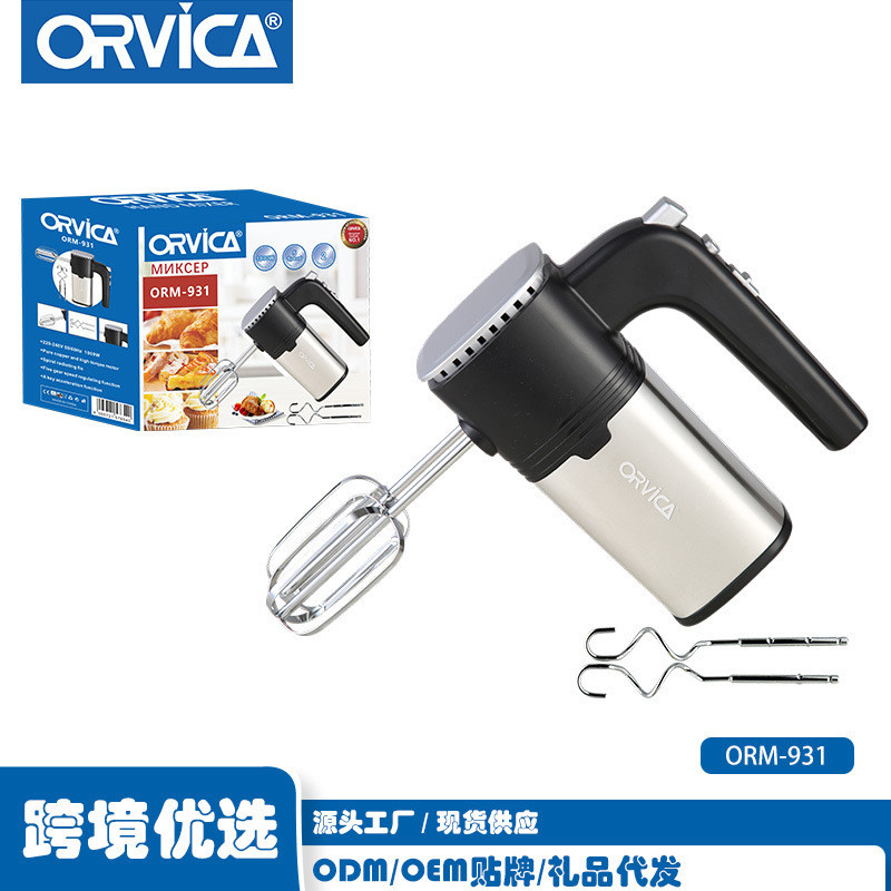เครื่องผสมอาหารไฟฟ้าแบบมือถือ ORVICA กำลังสูง สำหรับทำเค้กและครีม ตัวเครื่องสแตนเลส พร้อมหัวตีไข่