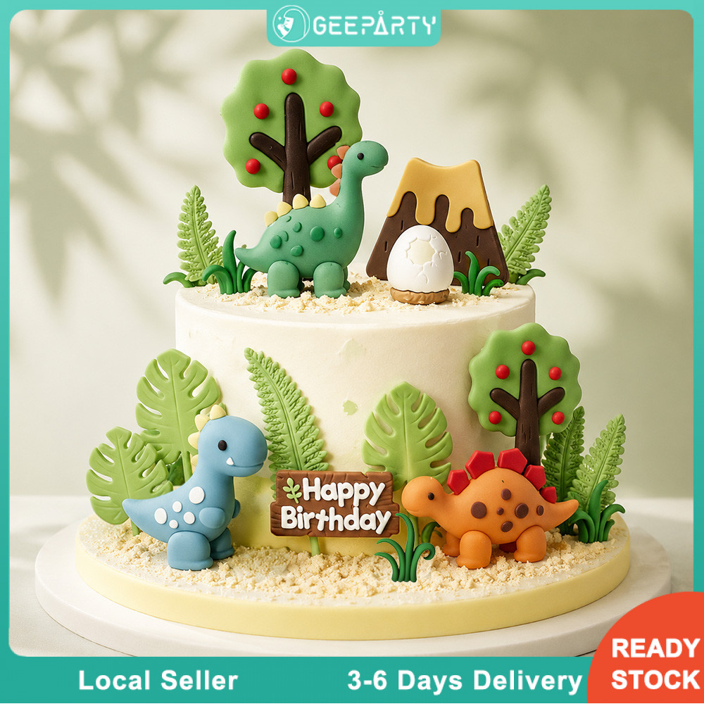 GeeParty อุปกรณ์ตกแต่งเค้กวันเกิด ท็อปเปอร์เค้กไดโนเสาร์ แบบยางนิ่ม ธีมไดโนเสาร์ สำหรับปาร์ตี้เด็ก