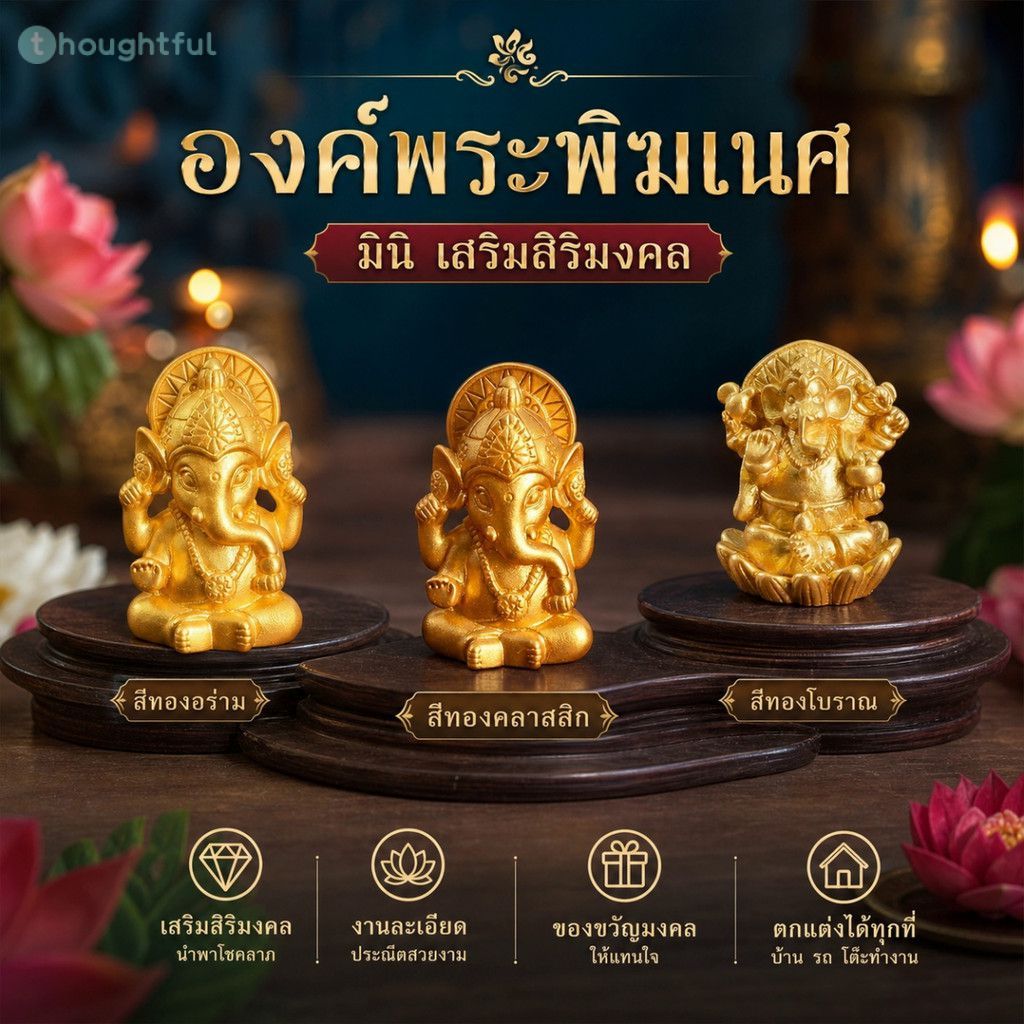 รูปปั้นช้างนำโชคขนาดเล็ก พระพิฆเนศ สำหรับตกแต่งโต๊ะ ที่ทำงาน และรถยนต์ TH
