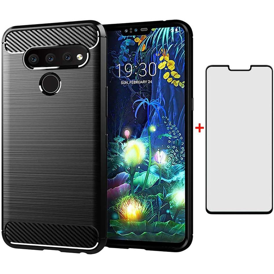 เคสโทรศัพท์สําหรับ LG V40 ThinQ พร้อมกระจกนิรภัยป้องกันหน้าจอและ Slim ทนทาน Soft TPU ยางซิลิโคนอุปกร