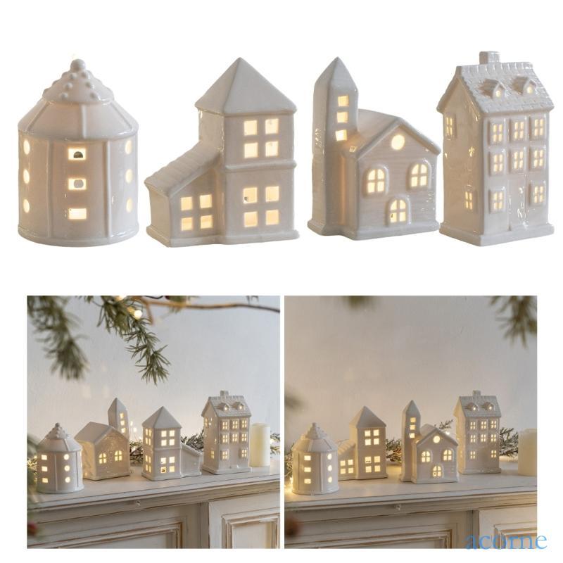 ACORN LED เซรามิคมีไฟ Village House เครื่องประดับเทศกาลคริสต์มาสตกแต่งบ้าน