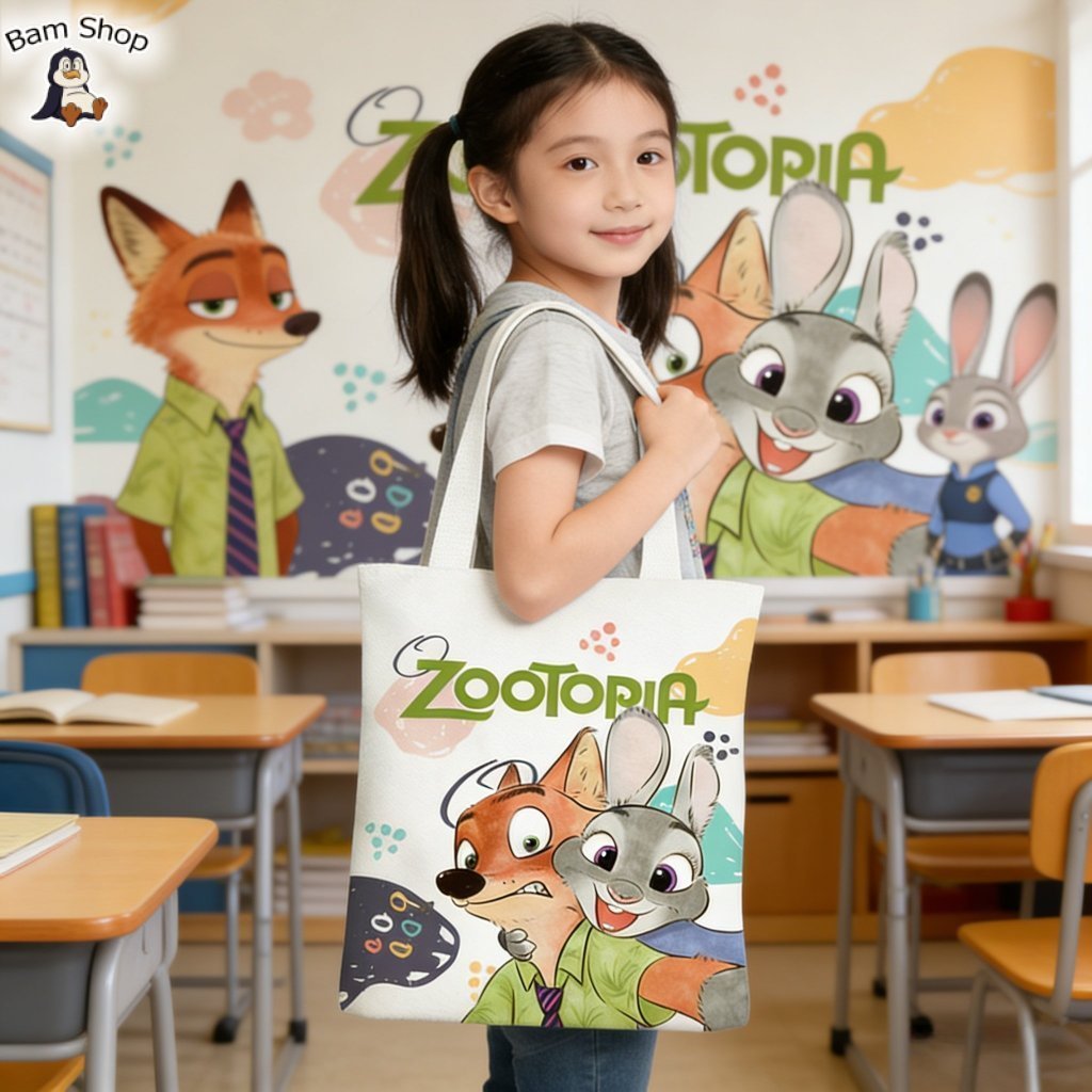 ส่งจากไทย พร้อมส่ง Zootopia Judy&Nickกระเป๋าผ้าใบสะพายข้างสำหรับนักเรียน/นักศึกษา