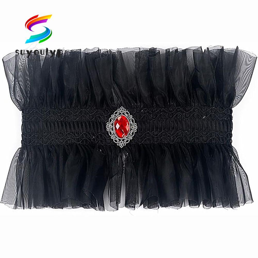 SUYOUMY Gothic Collar, Victorian Style Ruffle Lace Jabot Collar, เครื่องประดับคอสีดําสีขาวอัญมณีตกแต