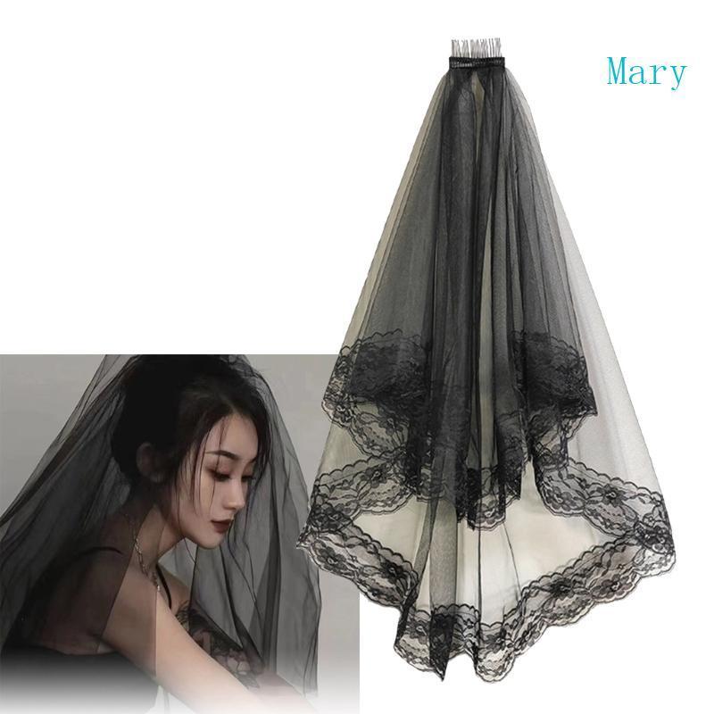 Mary Wedding Veil สําหรับงานแต่งงาน Hen Party เจ้าสาว Veil Hen Party Mantilla Black