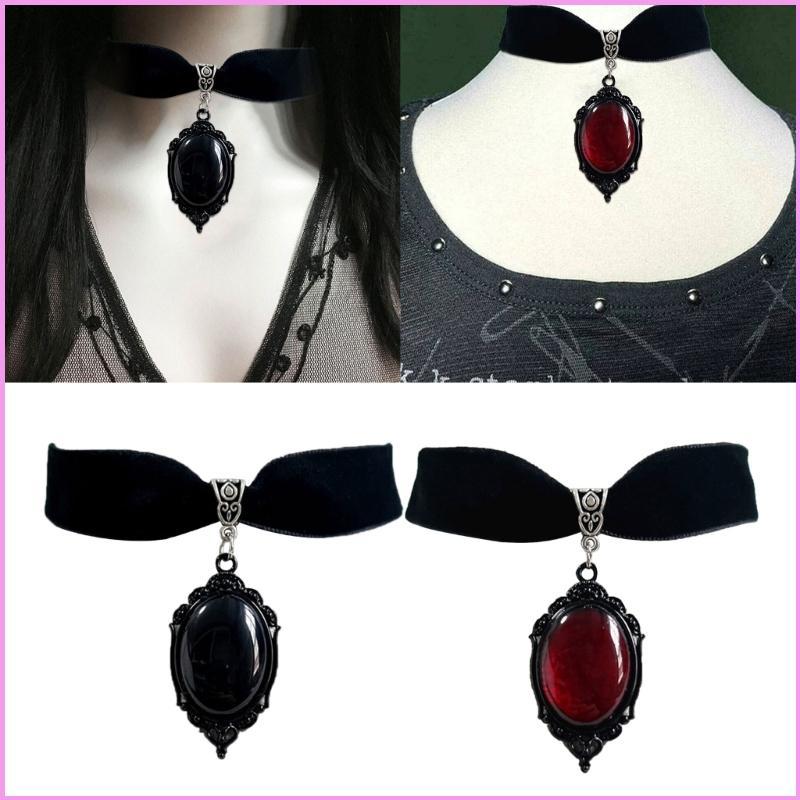 Cinn Gothic จี้คริสตัล Choker สร้อยคอกํามะหยี่สําหรับผู้หญิงแฟชั่น Pagan Witchcraft