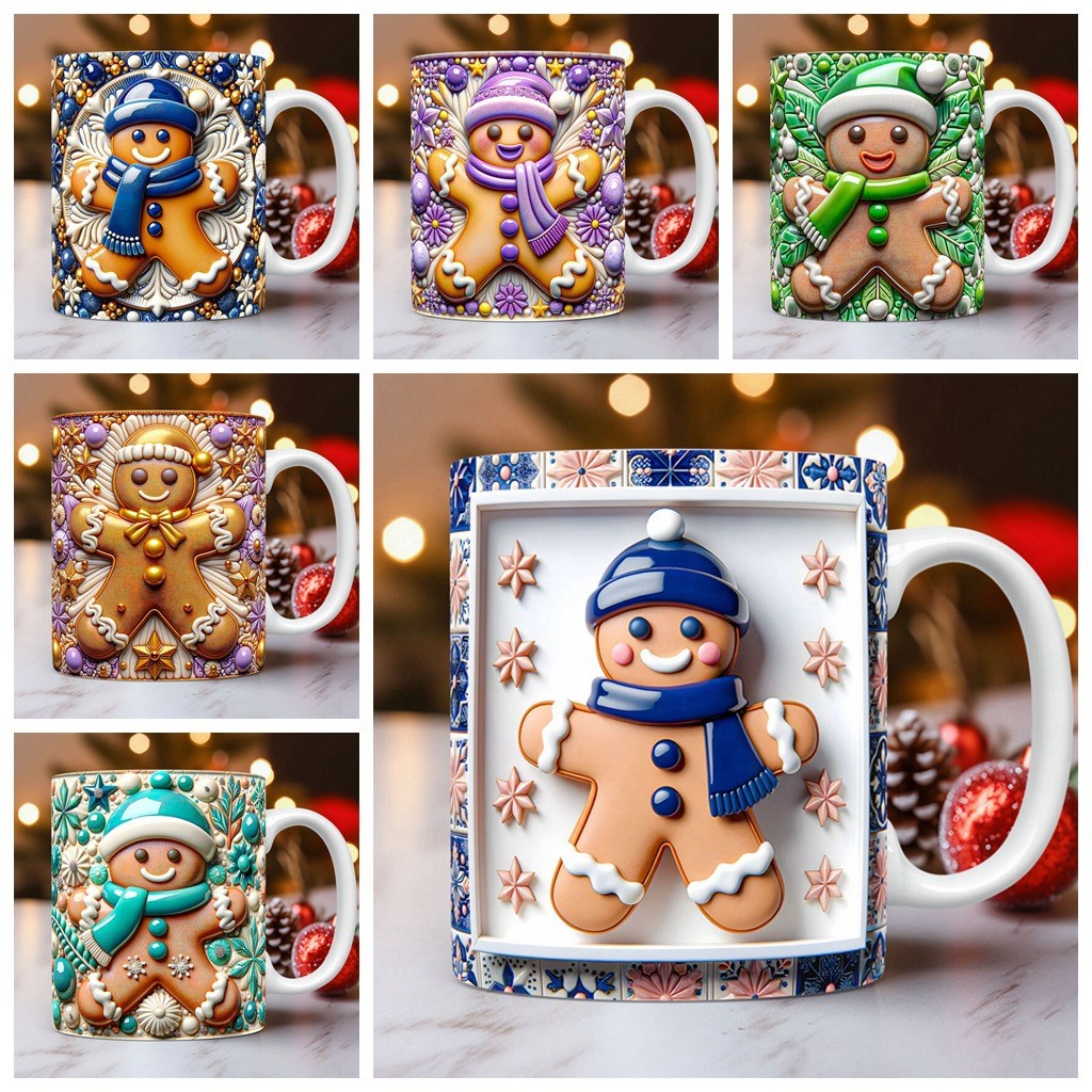 July Christmas Theme แก้วเซรามิค 3D Sugar Cake Man แก้วกาแฟ
