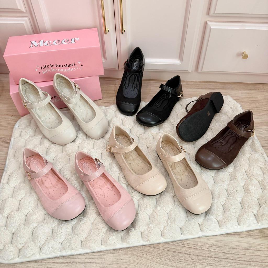 Meeer Dolly Jane รองเท้าคัตชู ทรงแมรี่เจน หัวมน  ส้นแบน Two-Tone แต่งหนังกลับ