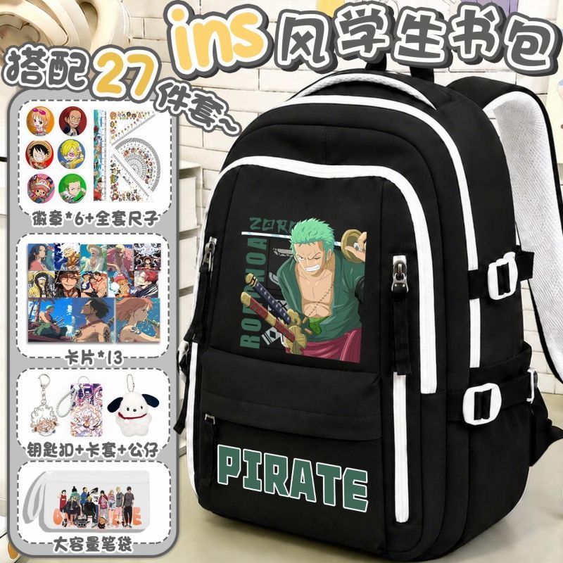 กระเป๋าเป้นักเรียน One Piece Zoro Law กระเป๋านักเรียนชาย‑หญิง ความจุใหญ่ กันน้ำ รองรับหลัง