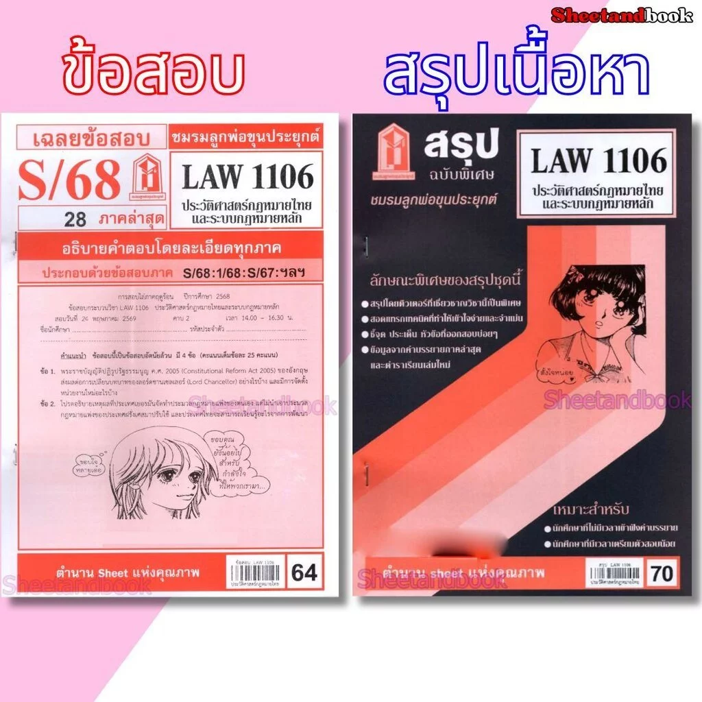 ชีทราม LAW1106 LAW4062 ประวัติศาสตร์กฎหมายไทยและระบบกฎหมายหลัก Sheetandbook