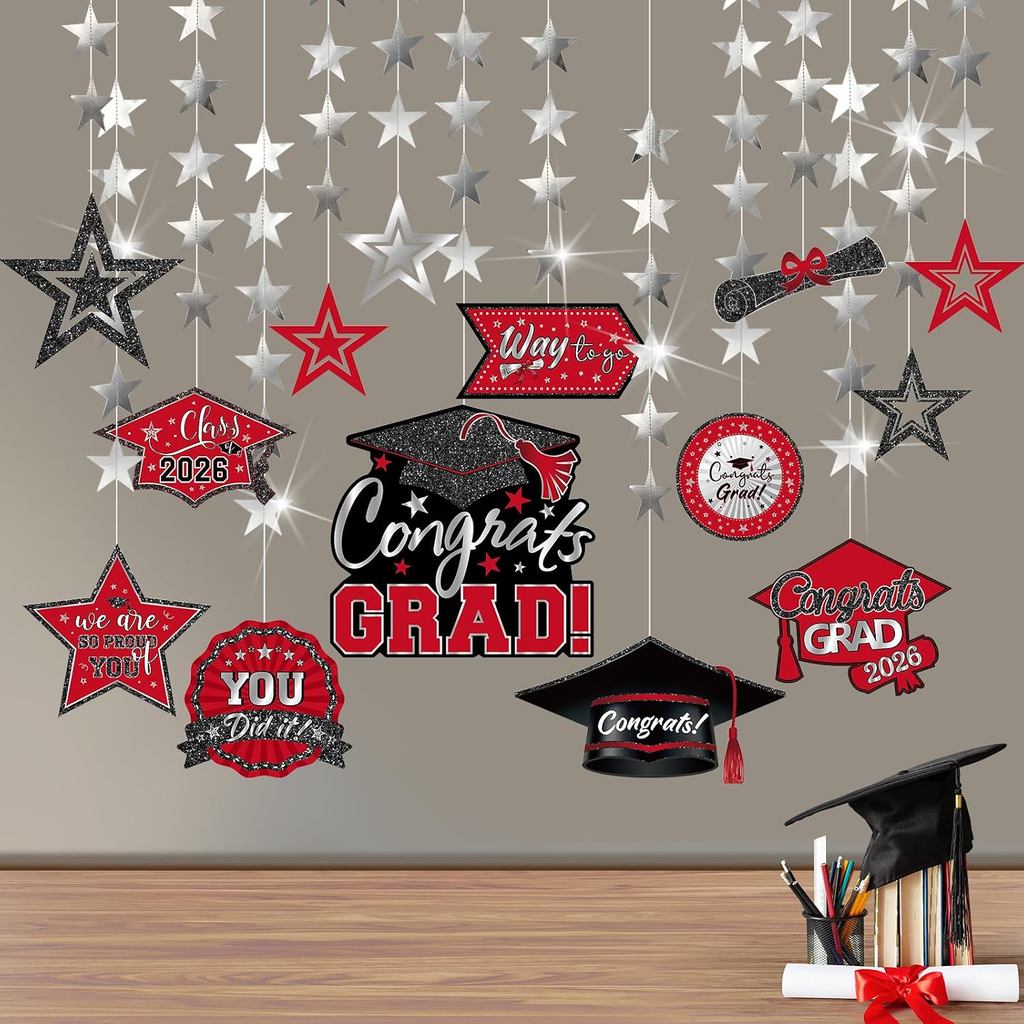 Yisong 14 ชิ้นพวงมาลัยสําเร็จการศึกษา Class of 2026 สําเร็จการศึกษาตกแต่ง Diploma หมวก Star Congrats