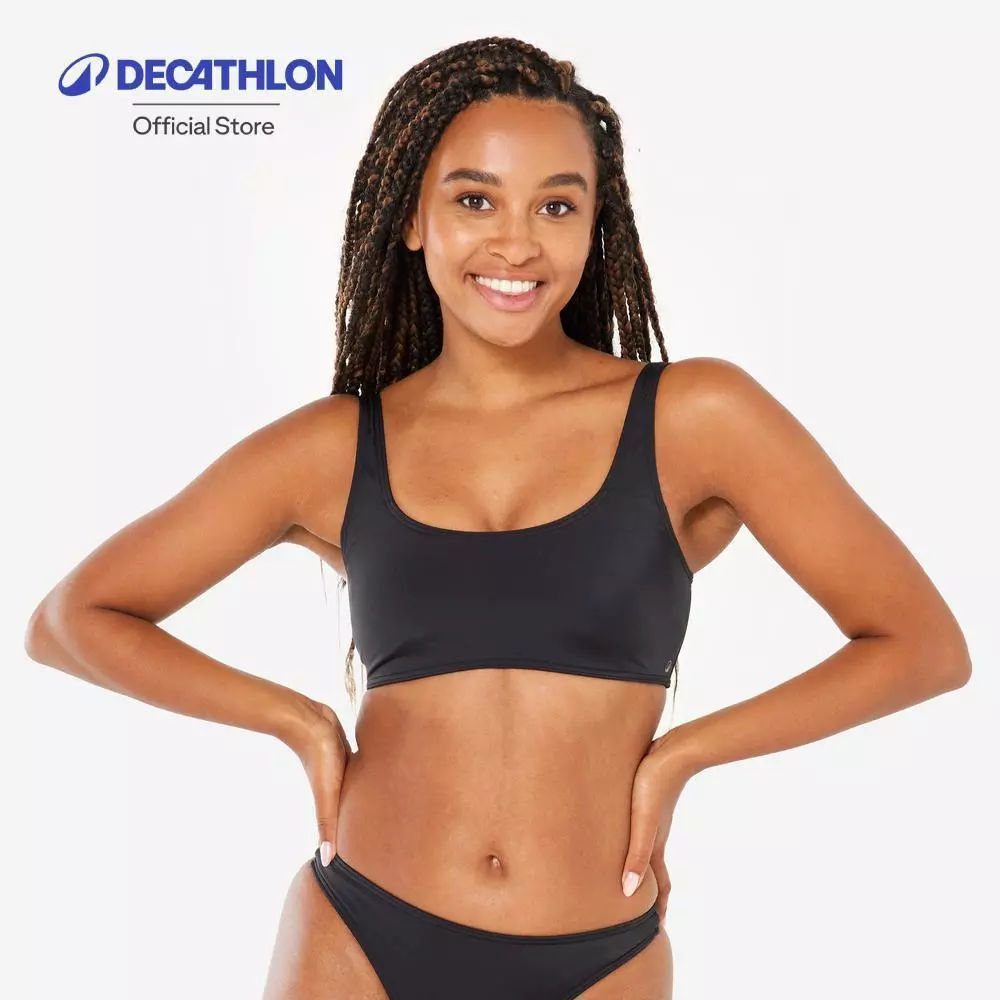 Decathlon Crop Top Aurely Black With Removable Cups ชุดว่ายน้ำผู้หญิงท่อนบนทรงครอป รุ่น Aurely พร้อมฟองน้ำ - Black