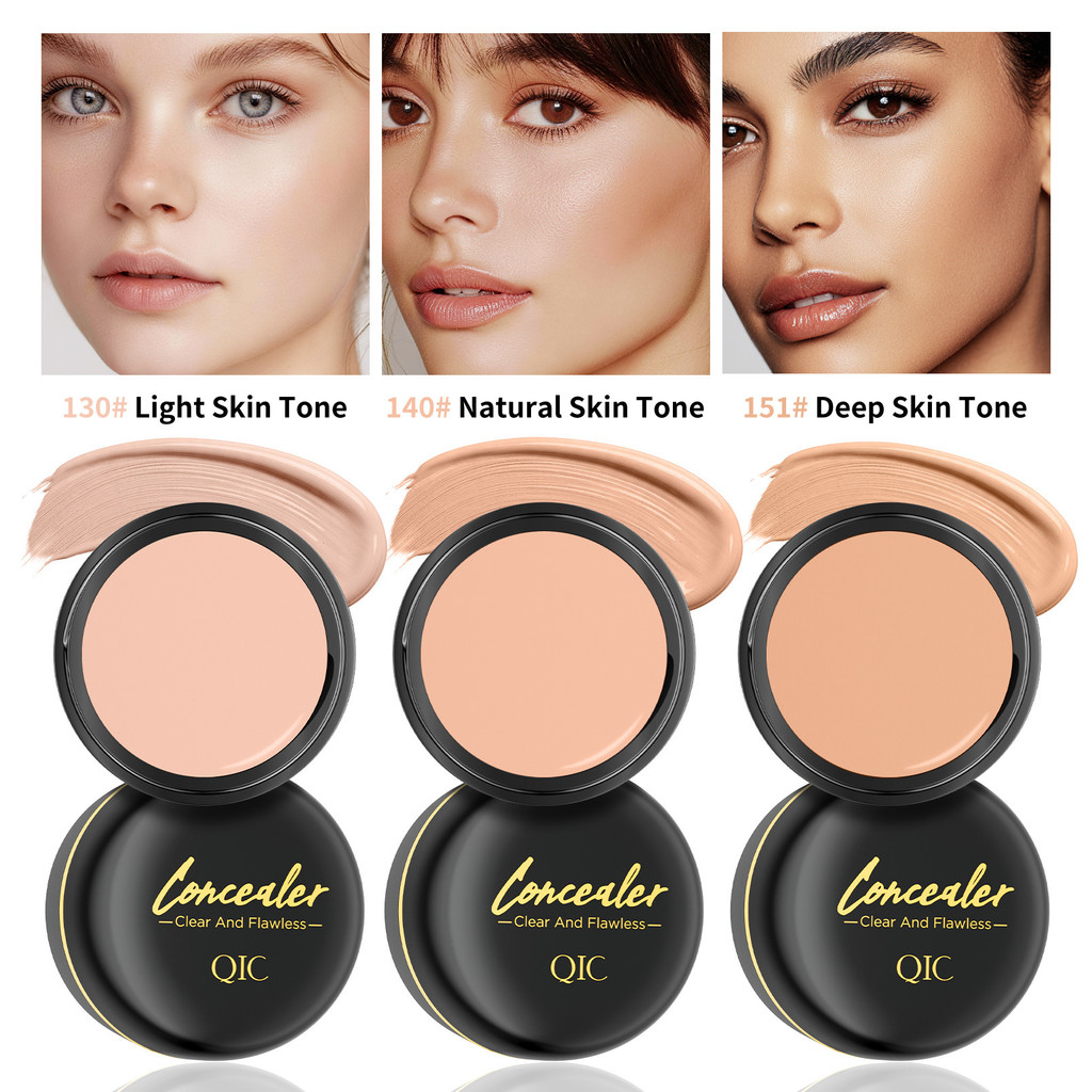 QIC คอนซีลเลอร์ฝาครอบรอยสักจุดรอยสิว Dark Circles คอนซีลเลอร์รูขุมขนที่มองไม่เห็น Tricolor คอนซีลเลอ