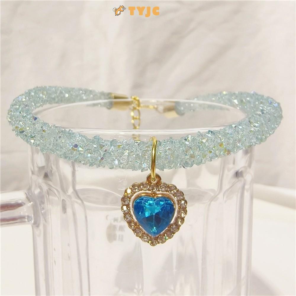 TYJC Love Pendant Necklace, DIY Rhinestone Collar Crystal Dogs Collar, Pet Accessories Adjustable Pe