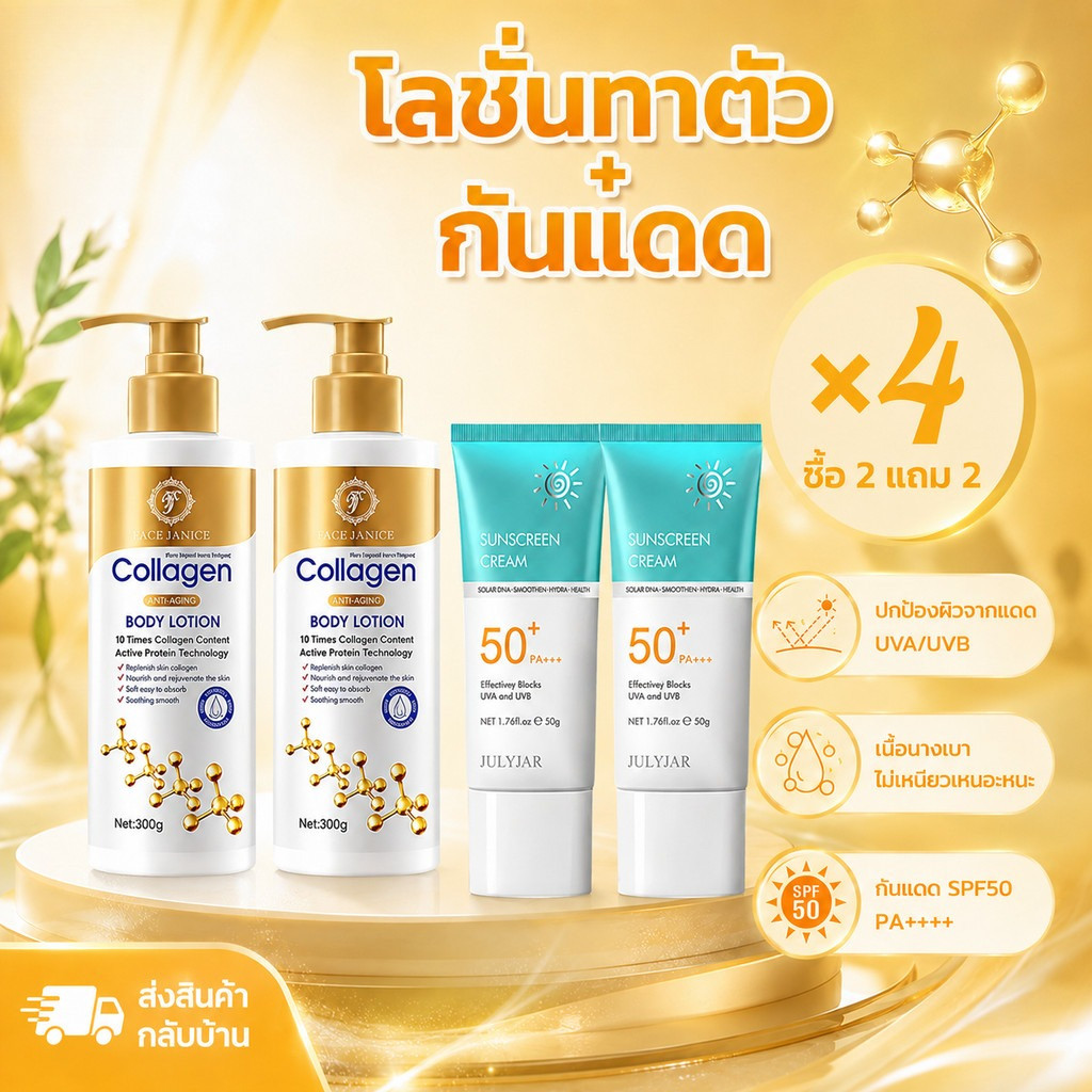 【ซื้อ2แถม2】JULYJAR ครีมกันแดดSPF50+PA+++เนื้อบางเบา ปกป้องแสงแดด ให้ความชุ่มชื้น ผิวเรียบเนียน โลชั่