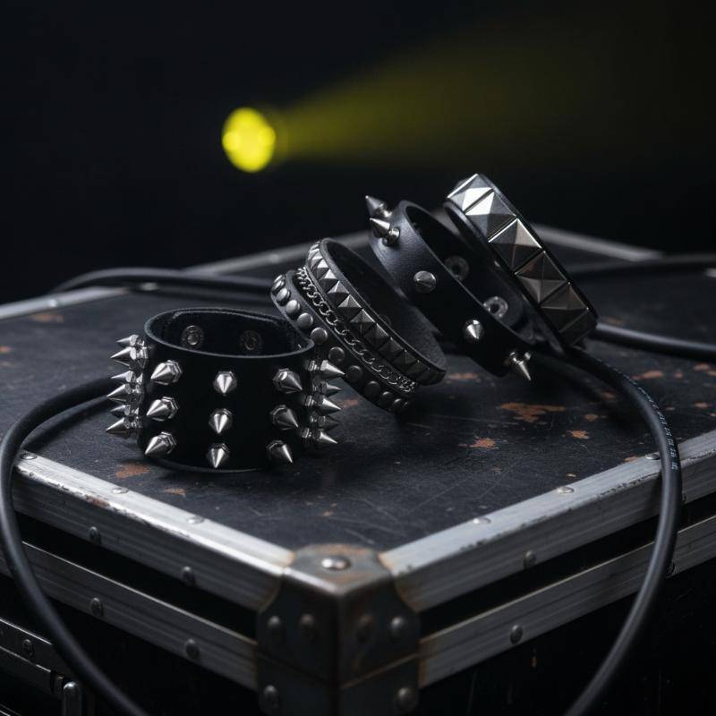 [BRN] Y2K Gothic Punk Rivet สร้อยข้อมือหนังพรีเมี่ยมปรับกําไลข้อมือสําหรับ Club Party Harajuku Stree