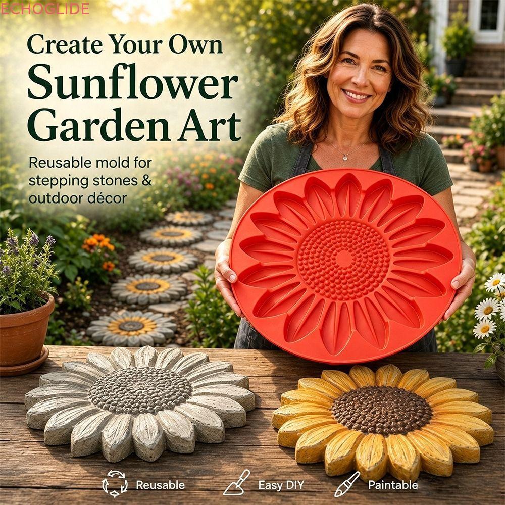 ECHOGLIDE Stepping Stone Mold, Reusable Sunflower Shaped คอนกรีตแม่พิมพ์,ดอกทานตะวันทําด้วยมือ DIY พลาสติกทนทานซีเมนต์เส้นทาง Mould Backyard ตกแต่ง
