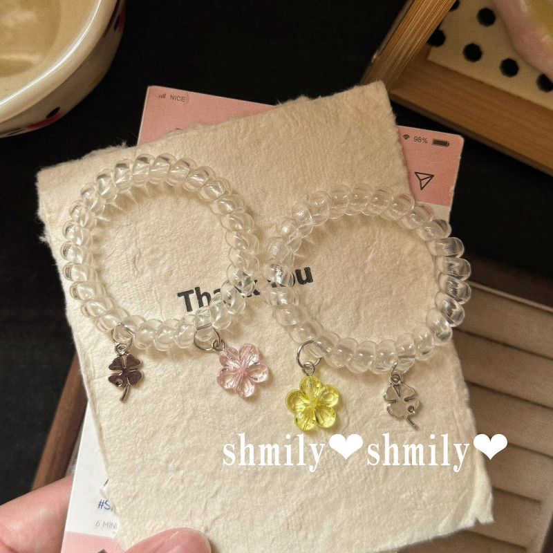 ดอกไม้สีชมพูสายโทรศัพท์ผูกผมสาวหางม้าผูกผมเครื่องประดับผม