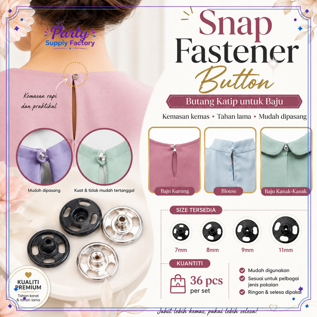 1 ชุด PRYM BUTANG KATIP / BUTANG SNAP / SNAP FASTENER SPRING PRESS / SNAP BUTTON MULTI SIZE 9MM 11MM