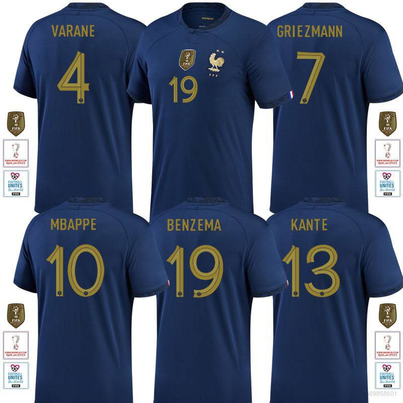 SY3 ฟุตบอลโลก France Home Jersey ฟุตบอลเสื้อยืด Mbappe Griezmann Kante Varane Benzema S