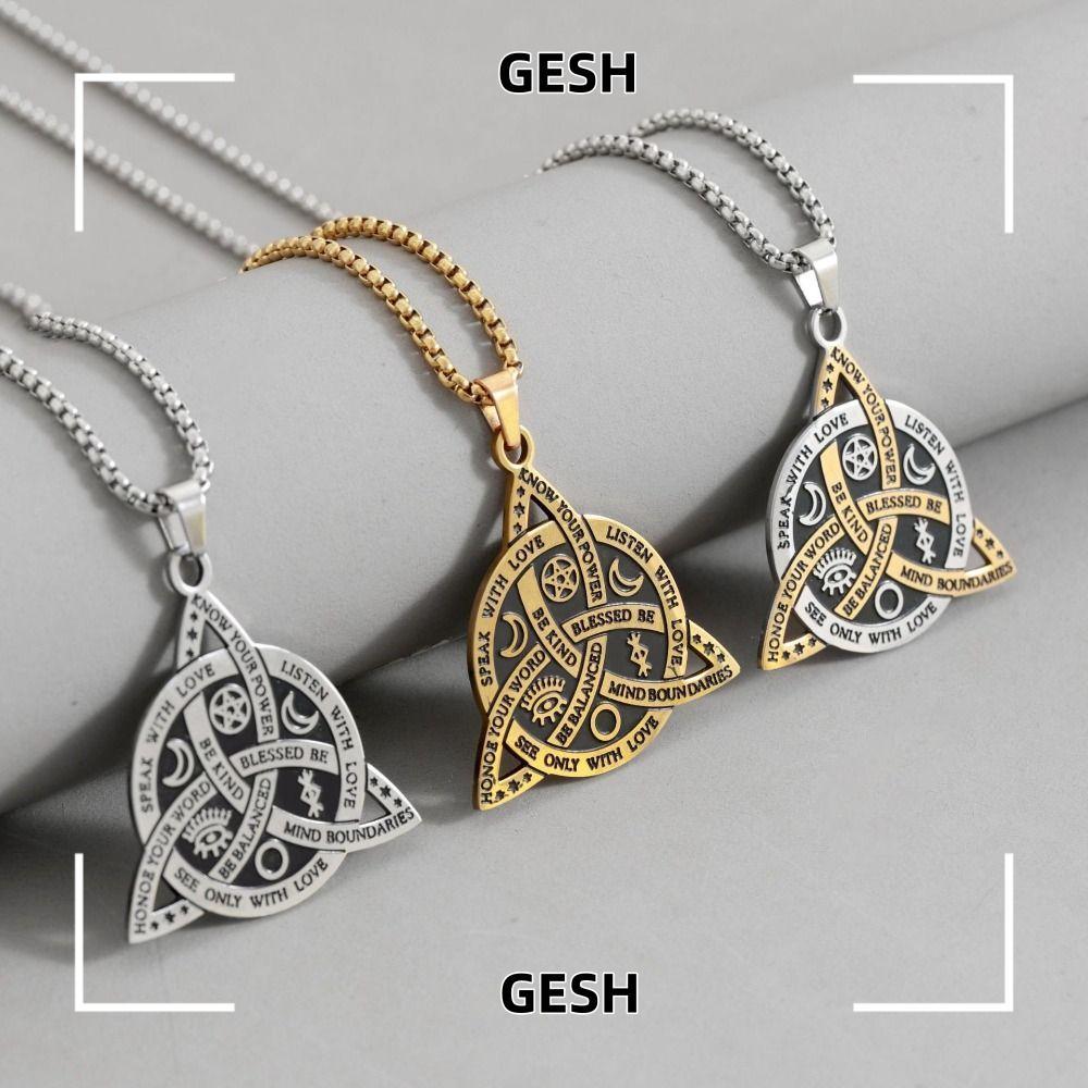 GESH Sla Amulet สร้อยคอ, Rhinestone Accent สแตนเลสแม่มด Knot จี้สร้อยคอ, Elegant Gold Silver ป้องกัน