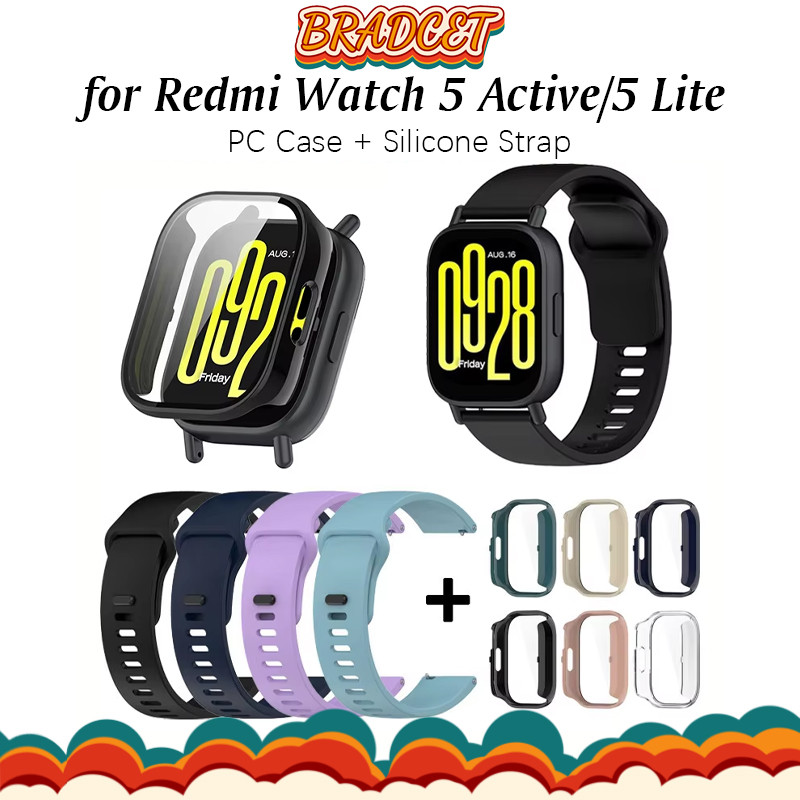 สายนาฬิกาซิลิโคนเคสพ for Redmi Watch 5 Active/5 Lite เทปยางกระจกนิรภัยฟิล์มป้องกันหน้าจอยากกันชนพร้อมอุปกรณ์เสริม