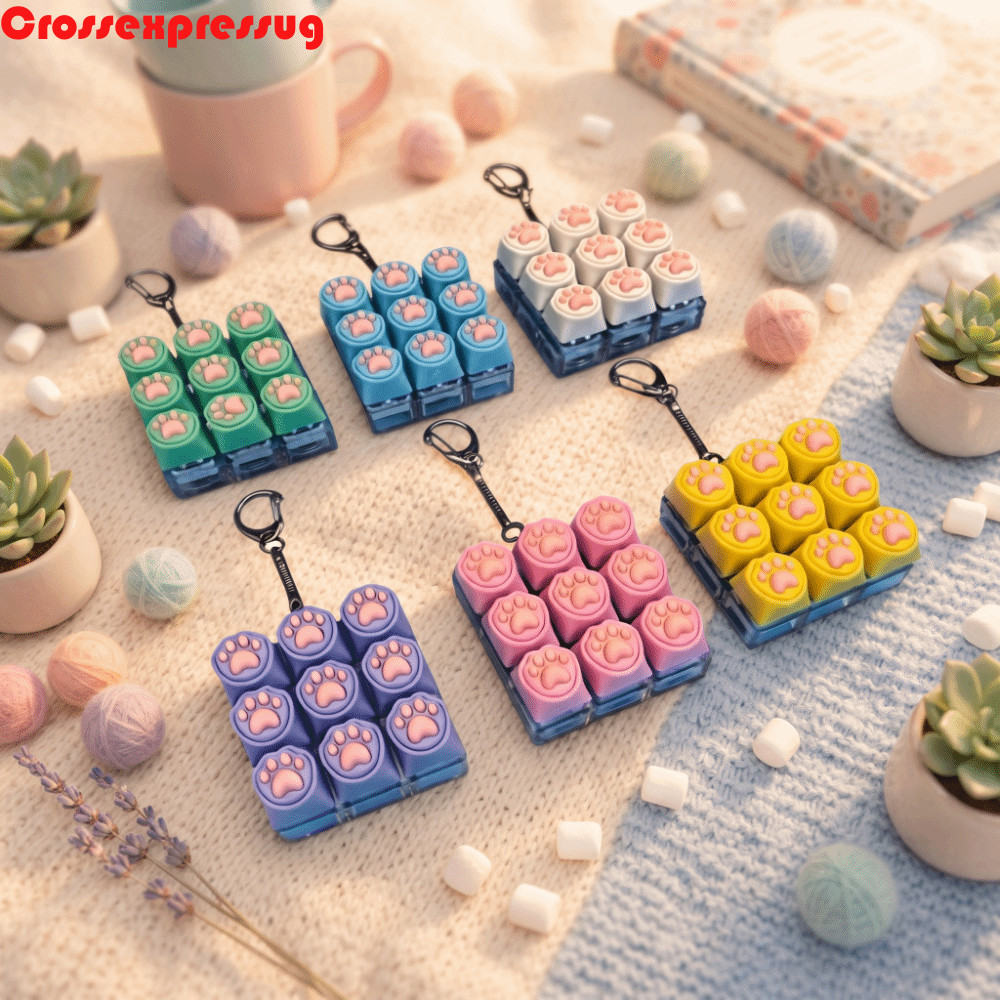 VORTEX Cat Mechanical Keyboard Keyring, Silent Keys 9 Keys Cat Fidget Key, Bag Hanging Ornament Port