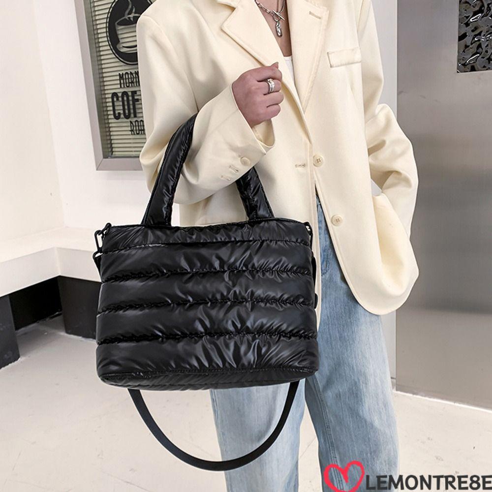 LEMONTREE Puffer Tote Bag สําหรับผู้หญิงกระเป๋าถือครอสบอดี้น้ําหนักเบาสําหรับสํานักงานลงผ้าฝ้ายเบาะ