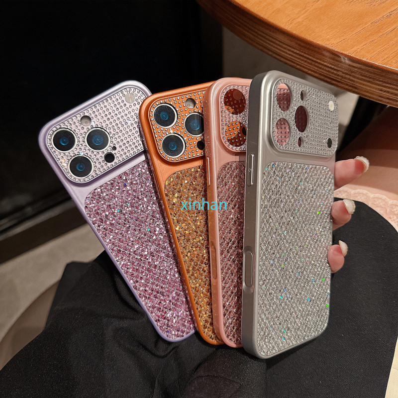 Full Diamond Grid Glitter เคสโทรศัพท์สําหรับ iPhone 17 16 15 14 13 12 11 Pro Max Plus กันกระแทก Cove