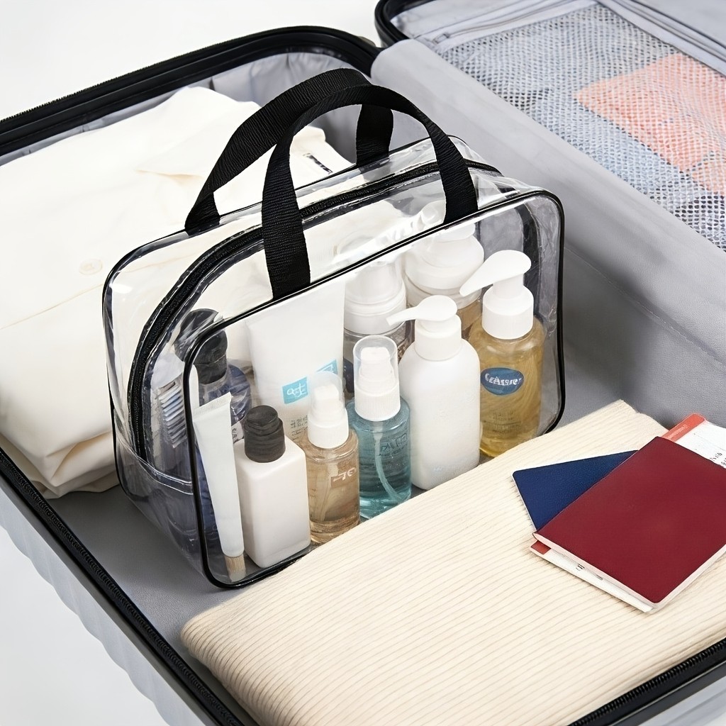 Daily Commuter, Travel PVC Tote Bag Transparent Simple Modern Cosmetic Bag Wash Bag สะดวก Portable W