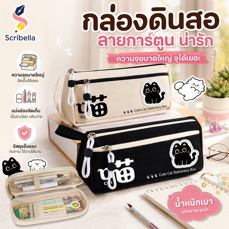 กล่องดินสอความจุขนาดใหญ่สองชั้นการ์ตูนน่ารักทนทานน้ําหนักเบากระเป๋าเครื่องเขียนนักเรียน