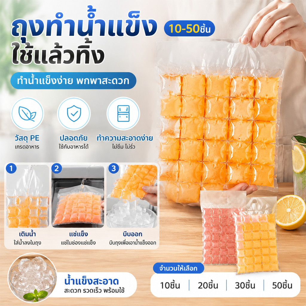 10ชิ้น ถุงใส่น้ำแข็งใช้แล้วทิ้ง ถุงทำน้ำแข็งแบบใช้ครั้งเดียว สำหรับเครื่องดื่มเย็น โค้ก