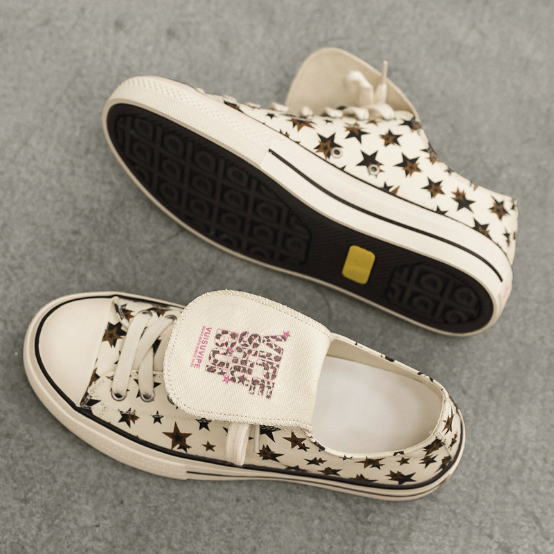 American Print Leopard Print Gypsophila Canvas Shoes Retro Niche Design All-Match Casual Shoes Mens 