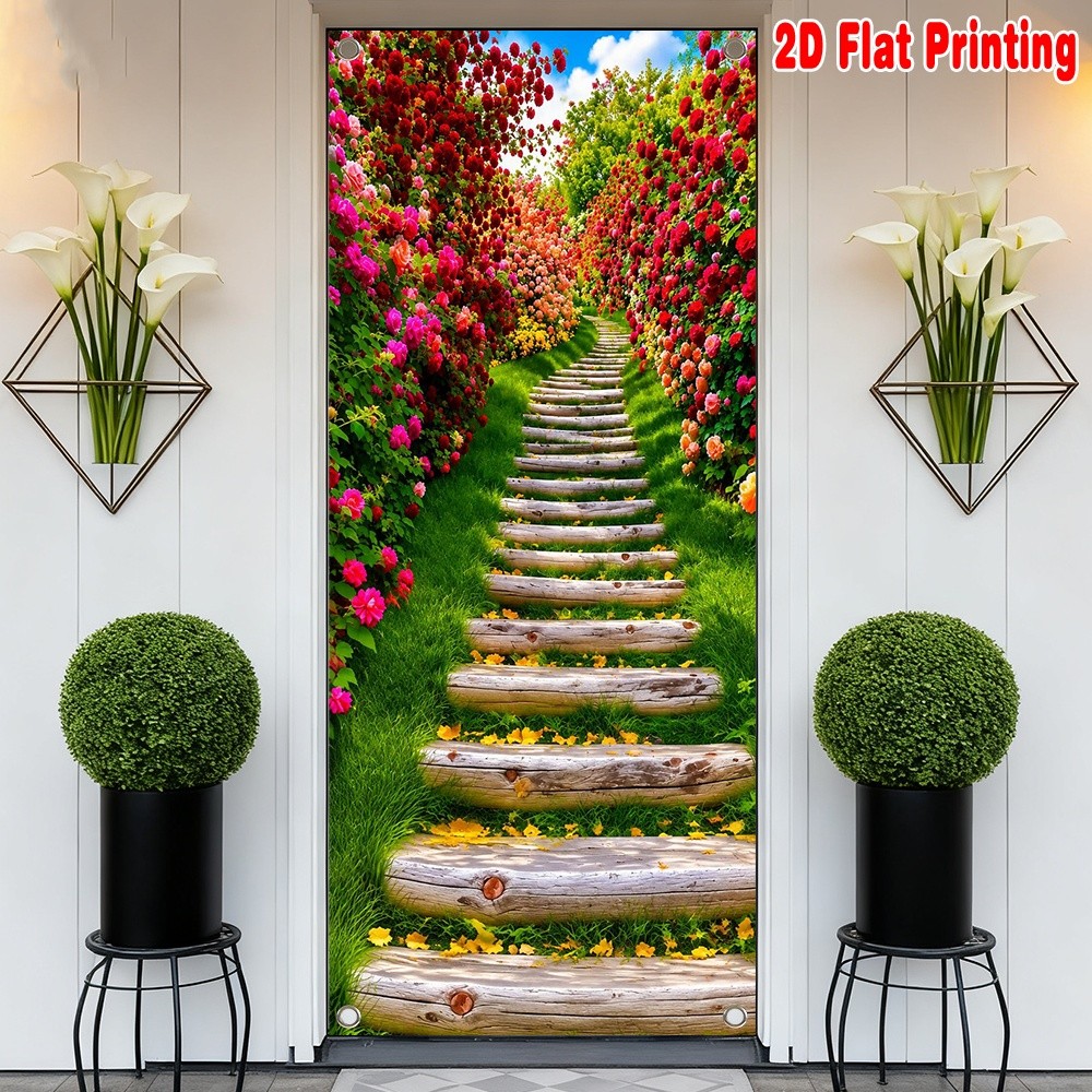 1 ชิ้น, 2d พิมพ์แบน Art Deco Banner 70.9x 35.4in party แบนเนอร์โรแมนติกดอกไม้ Pathway(1) โพลีเอสเตอร