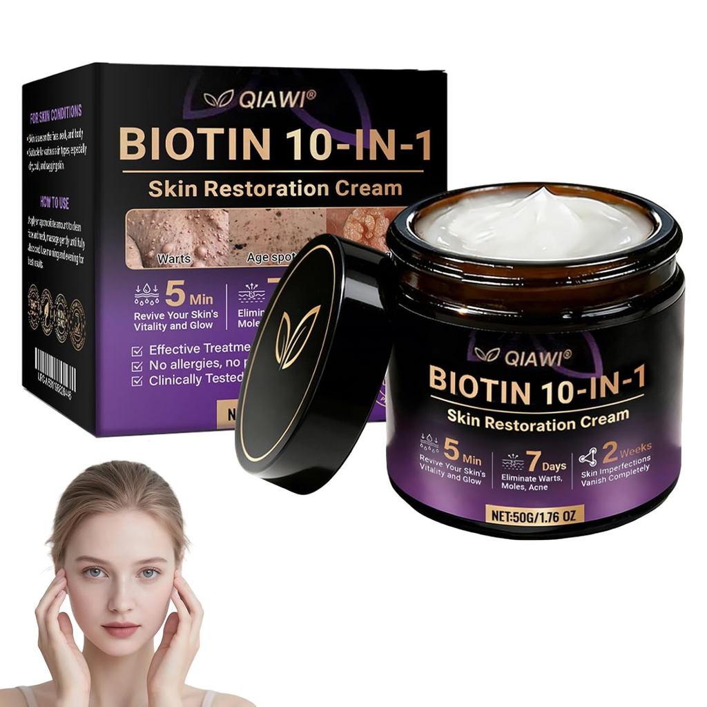 Qiawi Biotin 10 In 1 Skin Restoration Cream, Biotin 10 In 1 Cream for Skin Moisturizing, ooth Skin a