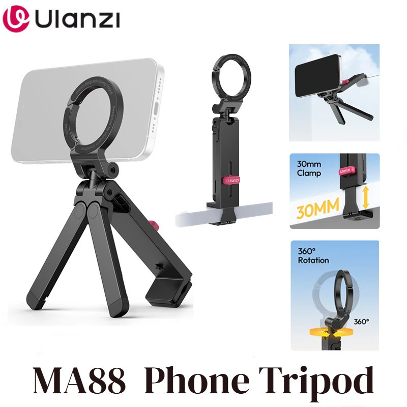 Ulanzi MA88 MagLock ขาตั้งโทรศัพท์ 3-in-1 ขาตั้งกล้องตั้งโต๊ะสําหรับเดินทาง Vlog Live Handheld Selfi