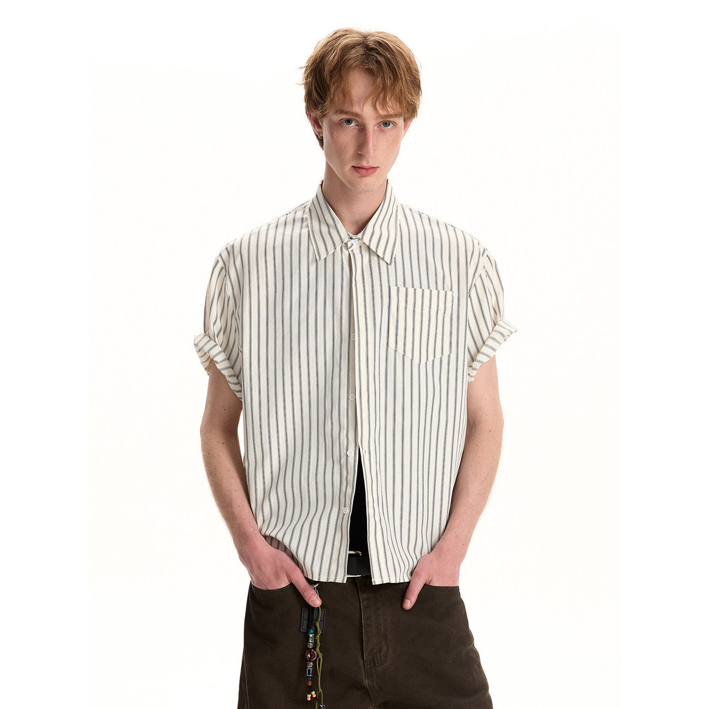 Retro Old Money High-Endลายเสื้อแขนสั้นผู้ชายผู้หญิงBoxyรุ่นสั้นAll-Matchเสื้อยืดTop
