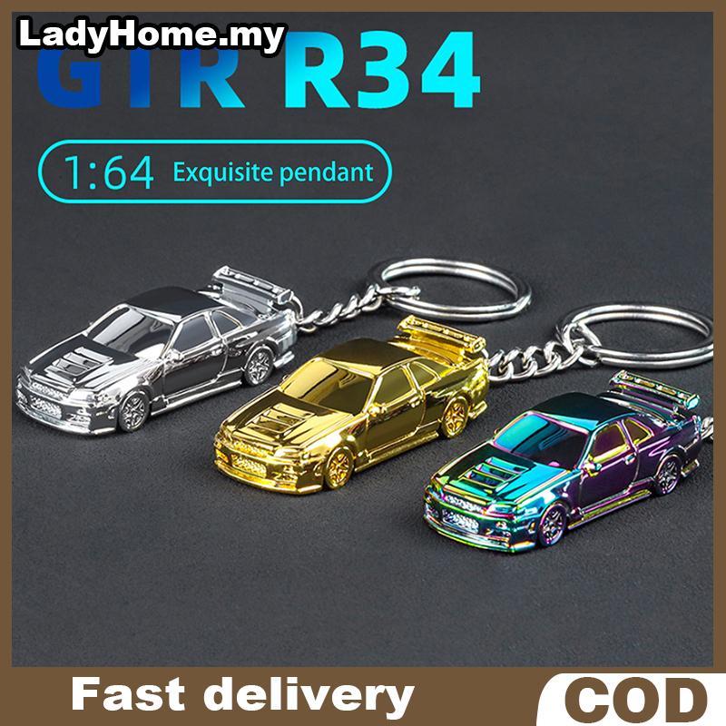 La 1:64 Scale GTR-R34 RS7 รถของเล่นรถโลหะDiecastพวงกุญแจElectroplatingภาพวาดพวงกุญแจเด็กสําหรับเพื่อ