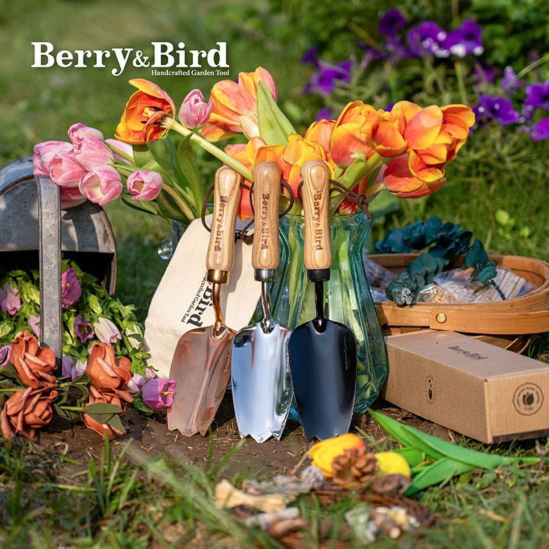พลั่วมือสแตนเลส ด้ามไม้ Berry&Bird สำหรับงานสวน ต้นไม้กระถาง ระเบียง ขุดพลิกดิน ปลูกผัก ต้นไม้อวบน้ำ และดอกไม้
