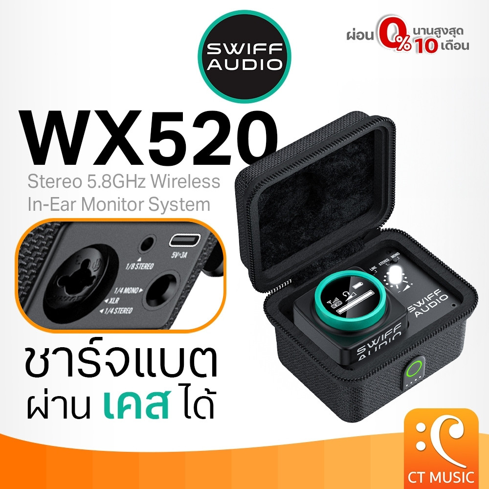 Swiff Audio WX520 ระบบตรวจสอบอินเอียร์ไร้สายสเตอริโอ 5.8GHz / ตัวรับสัญญาณ WX520R |   จอภาพอินเอียร์