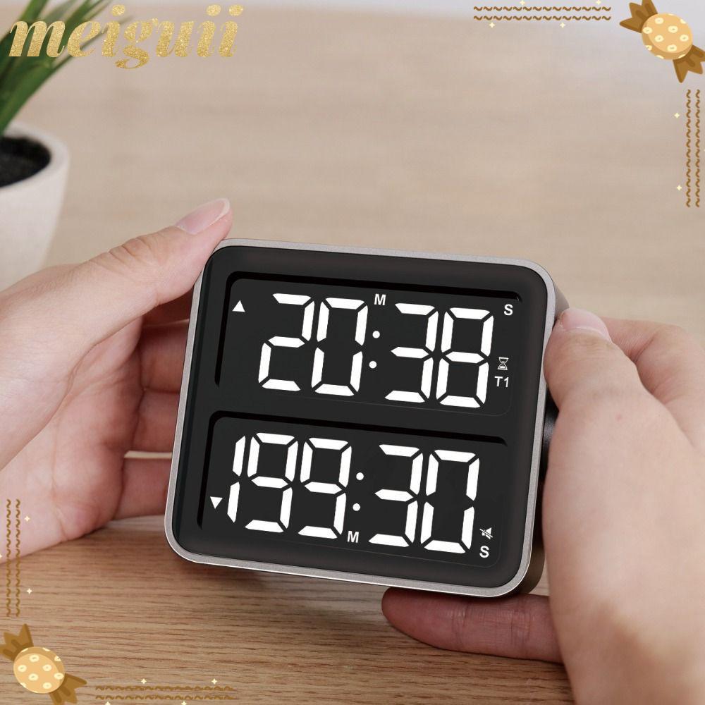 MEIGUII Visual Timer, Minimal Silent Pomodoro Timer, สํานักงานนาฬิกาปลุกแม่เหล็กสีเทาสีดําแบบชาร์จไฟ