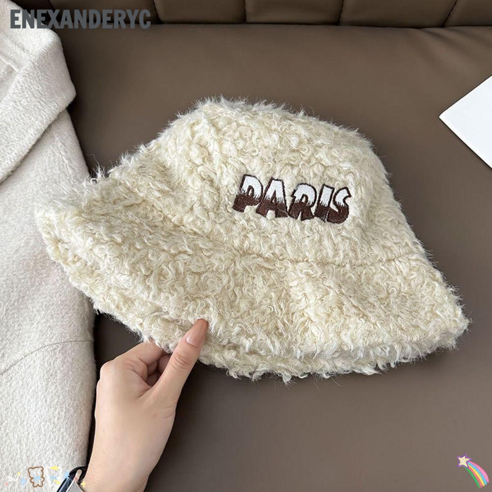 ENEXANDERYC Fuzzy Bucket Hat, One Size Fit Face Slimming Warm Fall Winter Hat, Fashion Polyester Fis