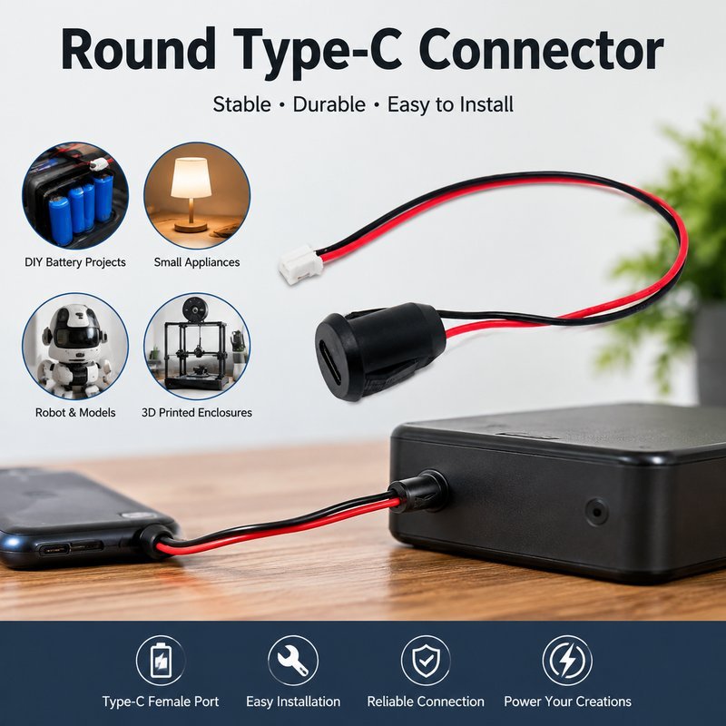 ช่องเสียบ USB-C ตัวเมียแบบกลม ขั้วต่อ Type-C ตัวเมีย 2 พิน พร้อมสาย PH2.0 รองรับ 5V 3A สำหรับงานซ่อม