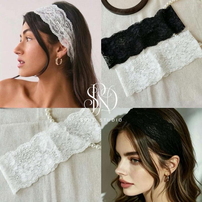 SPND【พร้อมส่ง】ผ้าคาดผมลูกไม้ยืด ลายดอกไม้ สไตล์หวานวินเทจ ให้ลุตหวานละมุน มี2สี (Hairband)