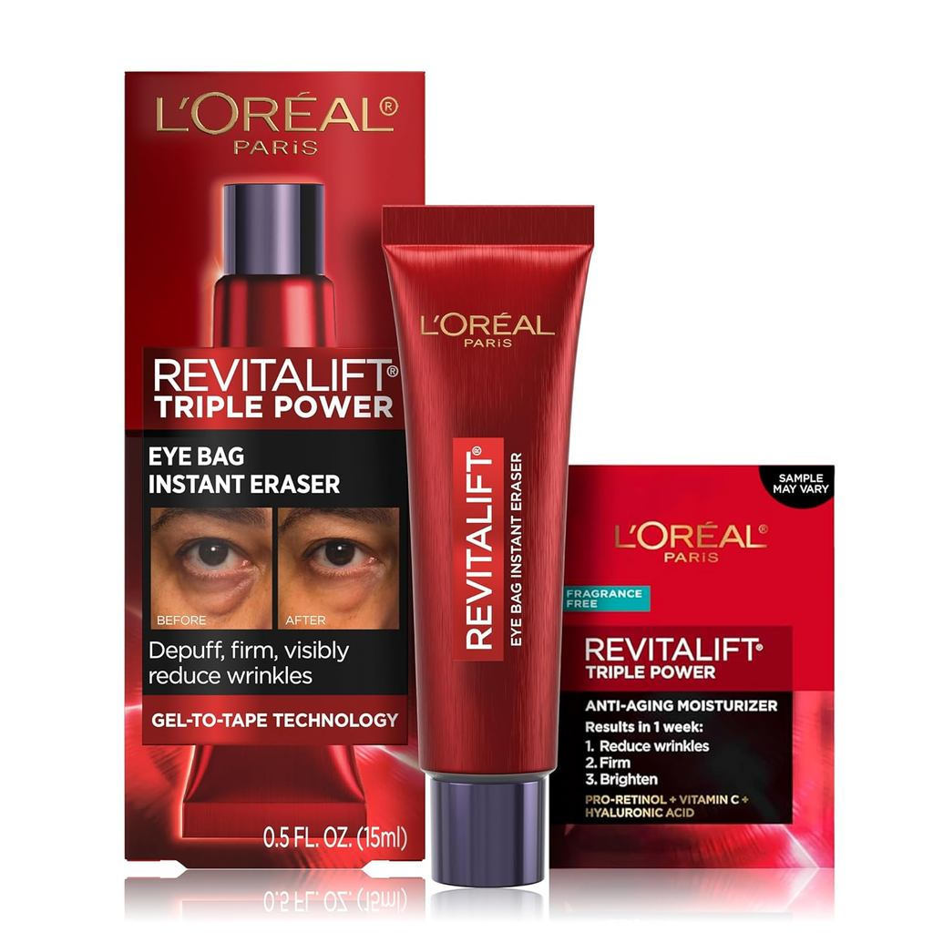 Paris LOreal Revitalift Triple-Effect Anti-Floating Eye Serum, Firming Eye Care, 0.5oz+แพ็คเกจเดินทา
