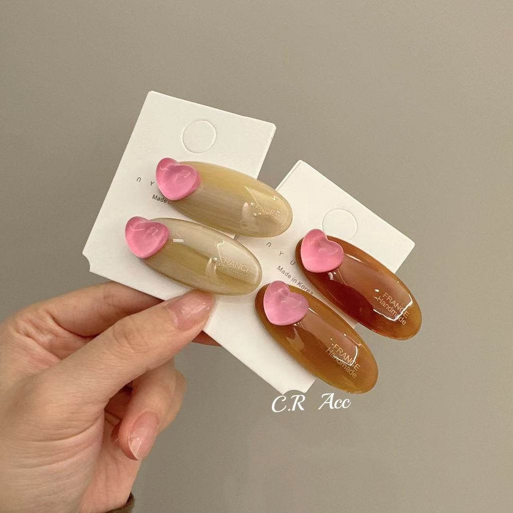 เกาหลีใต้ Dongdaemun สไตล์เดียวกันรูปไข่ Duckbill คลิปสีชมพู Love กิ๊บติดผมคลิปด้านข้างประณีตที่สวยง