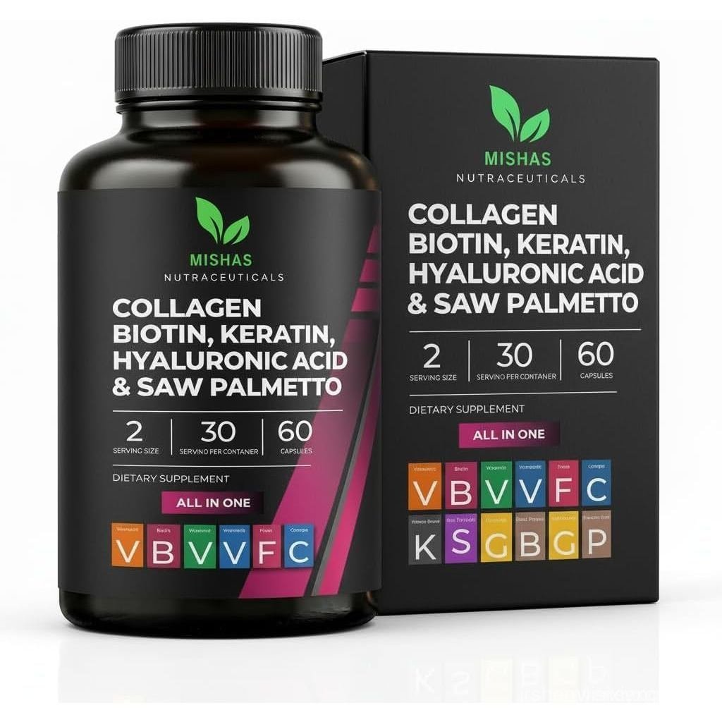 ยาผมหลายคอลลาเจน - ไบโอติน 10,000mcg, Keratin & Hyaluronic Acid - การเจริญเติบโตของเส้นผม - Hair & N