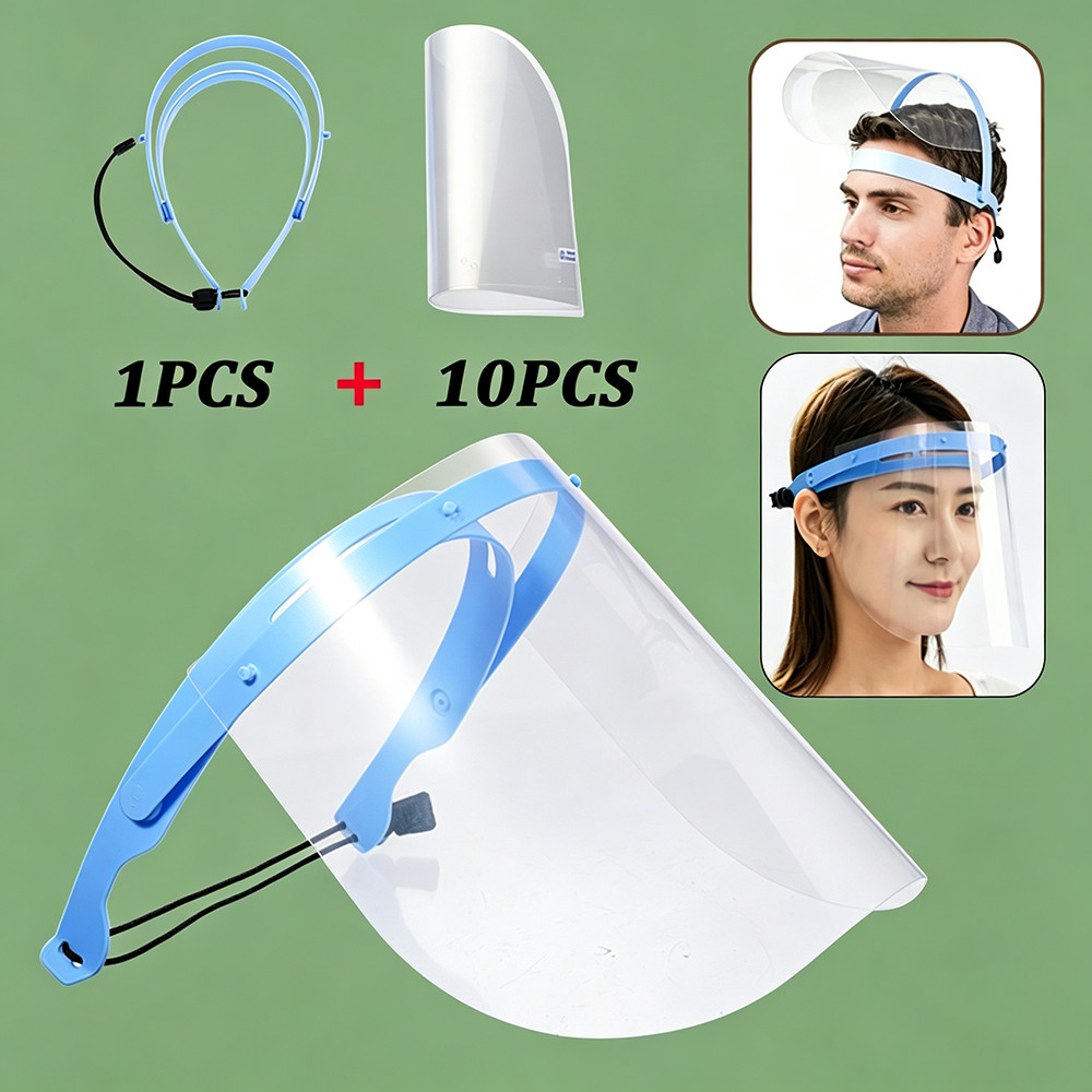 10 ชิ้น ชุดหน้ากาก Face Shield Visor กันน้ำลายทันตกรรม หน้ากากนิรภัยแบบโปร่งใสสำหรับทันตแพทย์และบุคล