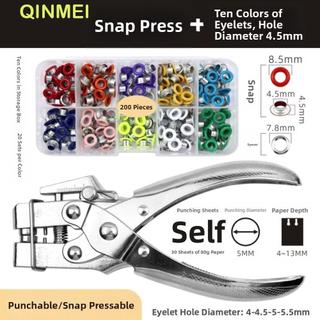 QINMEI เจาะ Grommet ชุดคีมจมูกตาไก่อเนกประสงค์ประหยัดแรงงานชุดคีมเจาะรู, Heavy-Duty พร้อม 100/200 ชิ้น Grommets ตาไก่ Professional หนัง Punch เครื่องมือ