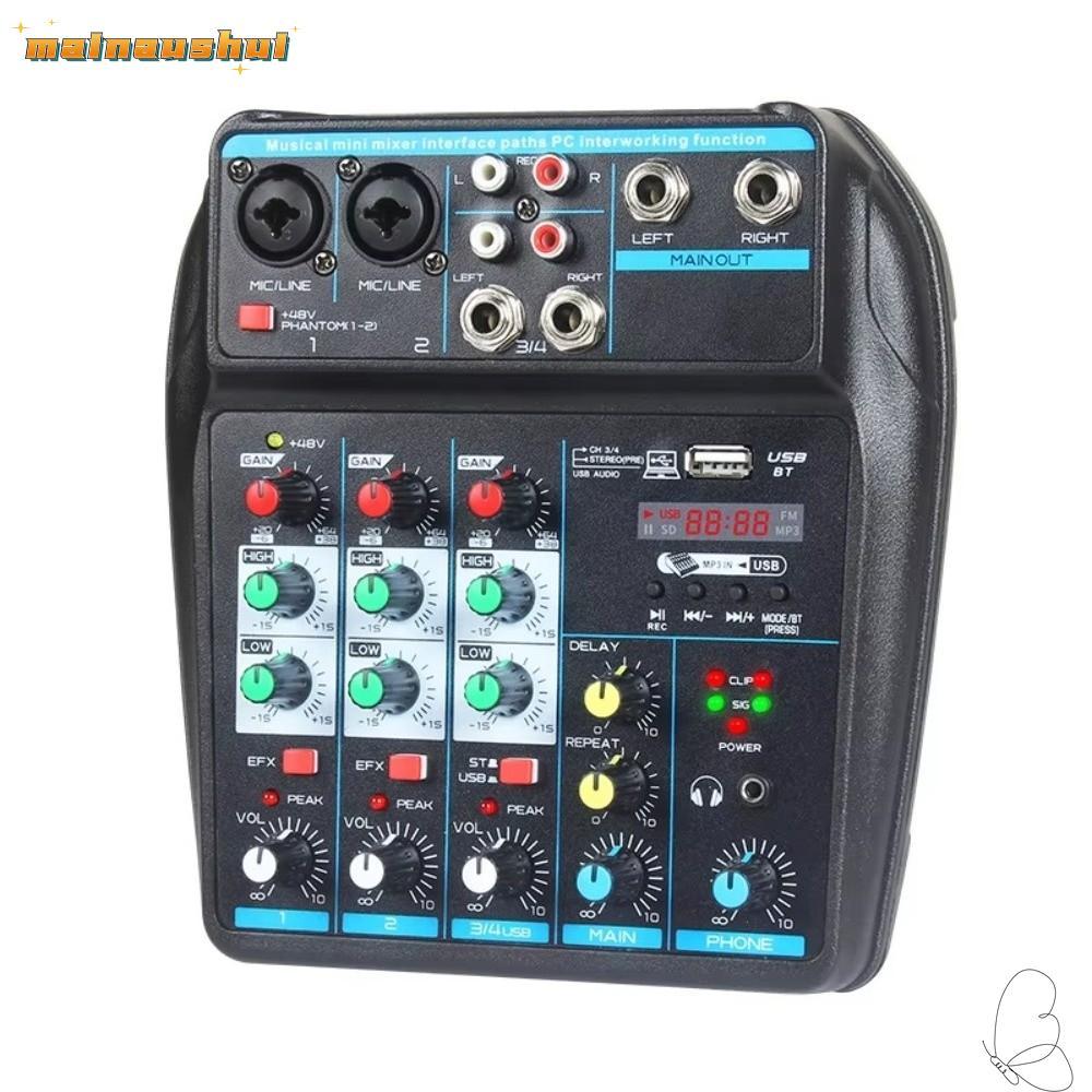 MAINAUSHUI DJ Console Mixer, Bluetooth พร้อม 48V Phantom Power Audio Mixer, Portable Monitor Karaoke