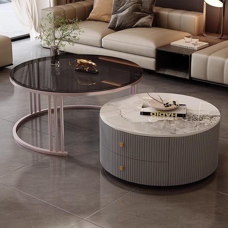 Coffee Table  Household Marble Rock Round Table Creative Coffee Table Small Apartment Light Combinat